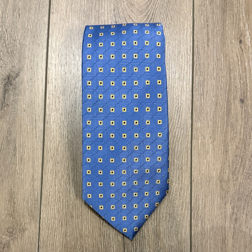 Brooks Brothers Stain Resistant Silk Blue/Yellow Deco Patterned Men's 4" Tie